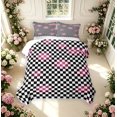 thumbnail image 2 of Manfei Checkered Art Twin Quilt Set,Geometric Plaid Twin Coverlet Set,Black White Pink,2-Piece,1 Bedspread and 1 Pillowcase, 2 of 7
