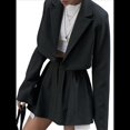thumbnail image 3 of Conjunto de 2 Piezas para Mujer, Chaqueta y Falda Corta, Cuello de Solapa, Informal, Larga, Botones, para Oficina, Otoño Negro S, 3 of 10