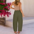 thumbnail image 4 of Lumtrix Womens Wide Leg Linen Pants Casual Loose Baggy Drawstring Summer Beach Travel Vacation Palazzo Harem Pants with Pockets Army Green L, 4 of 5