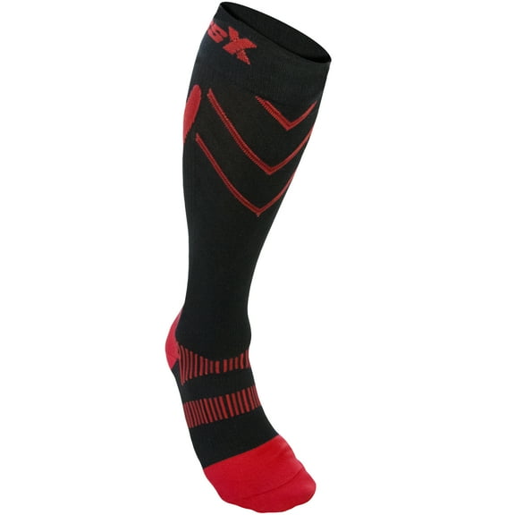 CSX Compression Socks, Sport Recovery Style, 15-20 mmHg, Red on Black, Medium