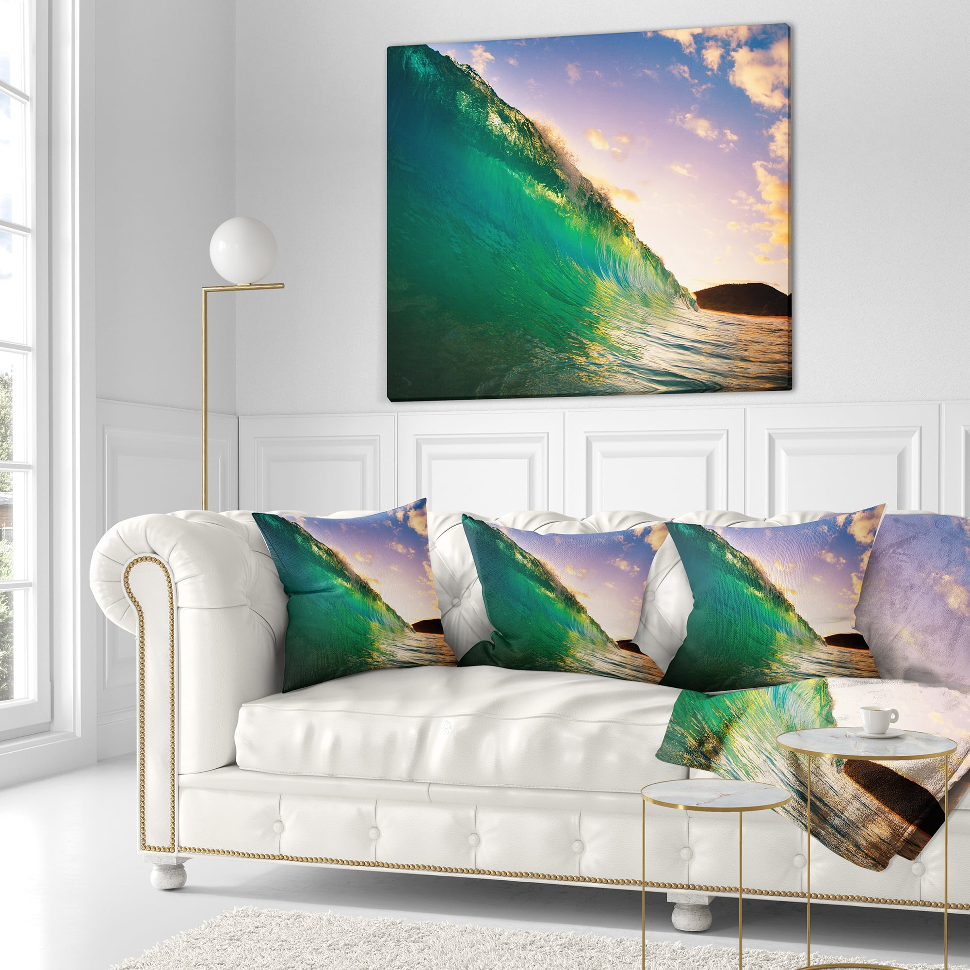 Designart Waves Kissing Clouds - Seascape Throw Pillow - 16x16