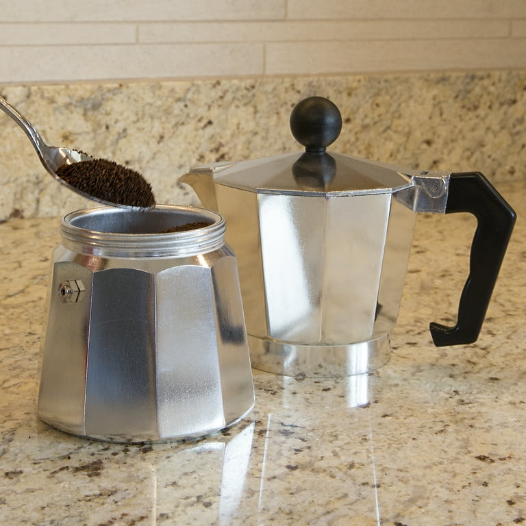 Primula's Classic Aluminum Moka Pot Stovetop Espresso Maker, 6-Cup, Chrome Primula Size: 9 Shots