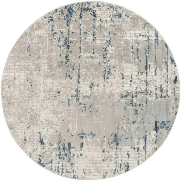 8 ft. Blue & Grey Round Abstract Power Loom Area Rug