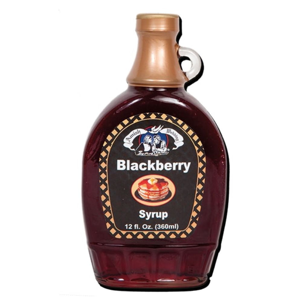 Amish Wedding Syrup, Ohio Made for Pancakes or Waffles, Two 12 ounce Glass Bottles, Blackberry