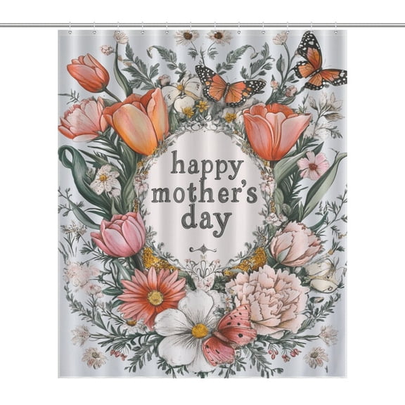 Happy Mother's Day Shower Curtain Fabric Bathroom Decor with Hooks