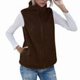 thumbnail image 1 of Gilet Sans Manches à Col Roulé pour Femmes avec Fermeture Éclair Automne Hiver Veste avec Poches Marron Foncé m, 1 of 7