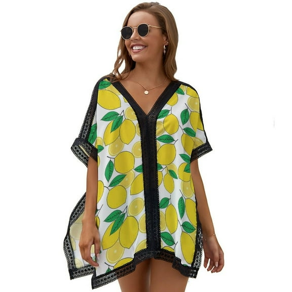 Lemon Print Women's Swimsuit Coverup Summer Beach Cover Up Bathing Suit Dress