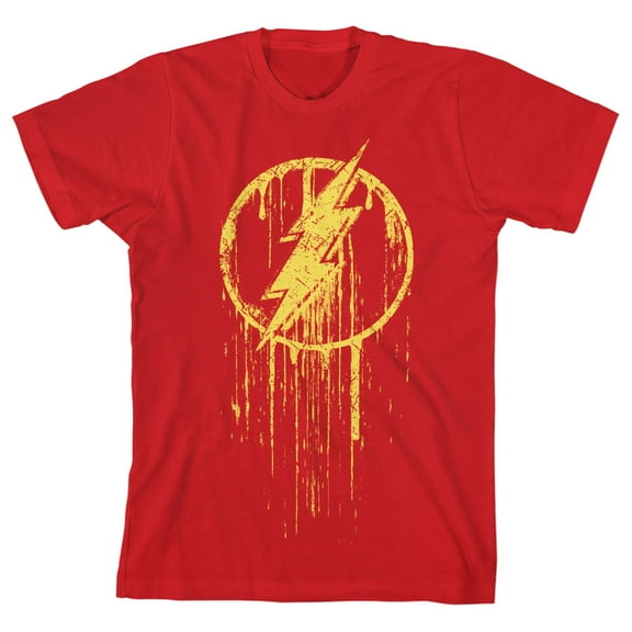 The Flash Gold Dripping Logo Youth Boys Red T-Shirt-Medium