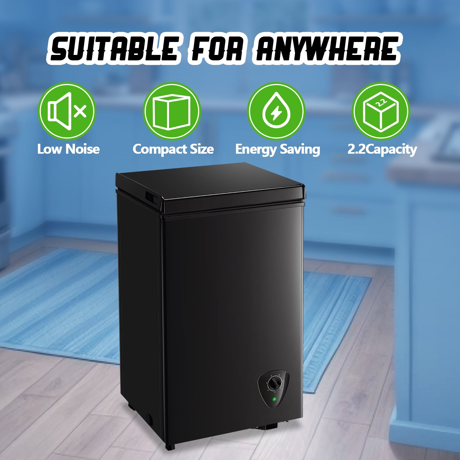 TACOOL Small Mini Chest Freezer with LED Touch Screen 51 Liter Mini Freezer with Wheels Top Open Door Freezer for Home Kitchen Low Noise, Black