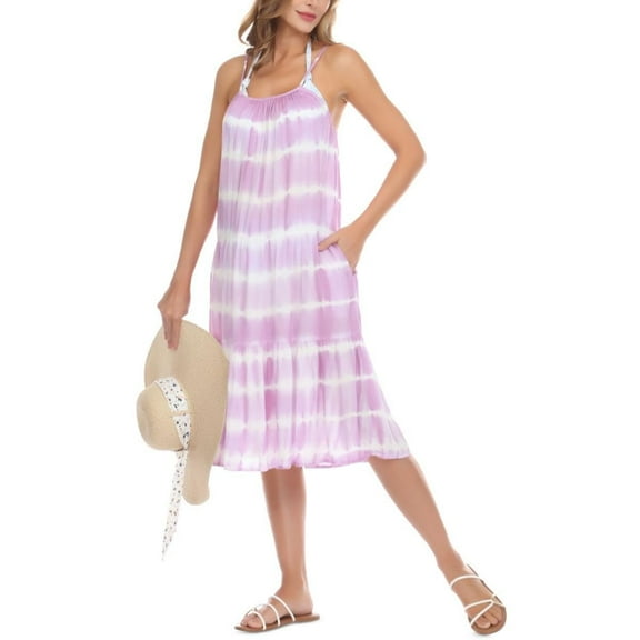 Raviya Women's Tie-Dyed Tiered Swim Cover-Up Dress Lavender Tie Dye S
