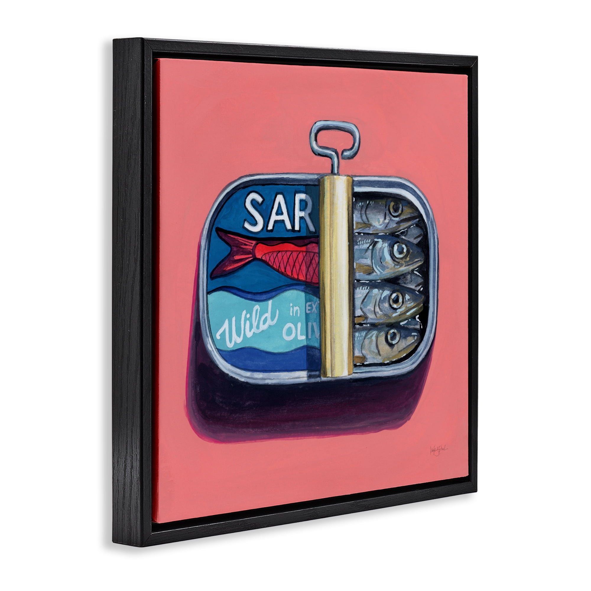 Stupell Industries Wild Sardines on Pink Black Framed Floater Canvas Wall Art, design by Kate Jarvik Birch