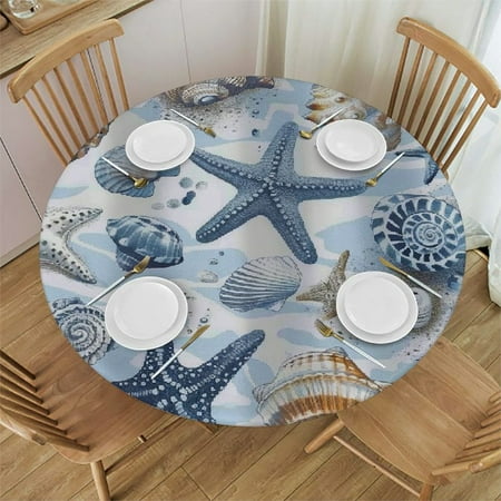 

Palnkart Sea Shells Starfish Ocean Round Table Cover Stain Resistant Washable Indoor Outdoor Tablecloth Kitchen Dining Wedding Parties Table Cloth 100% Polyester Fiber 31-35