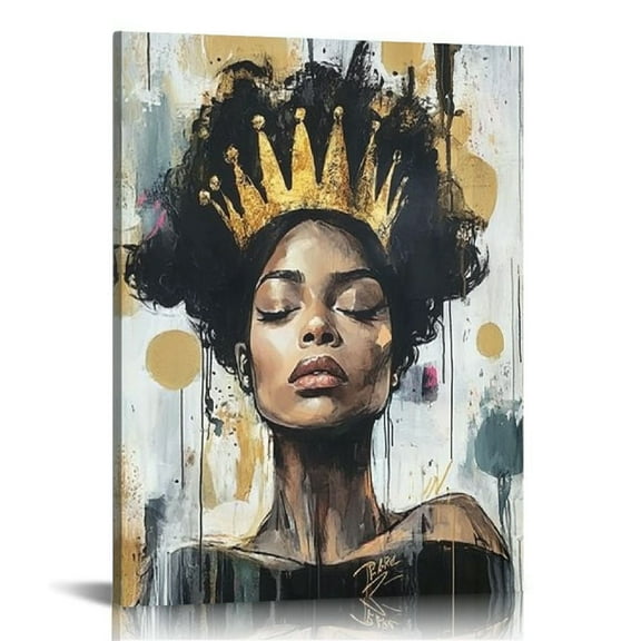 Native African American Wall Art: Inspirational Yellow Black Girl Canvas Wall Art, African American Woman Pictures with for Bedroom, African Ethno Motive Ready to Hang
