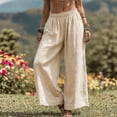 thumbnail image 2 of RongHuan Wide Leg Linen Pants for Women Loose Fit Elastic High Waisted Pants Workout Palazzo Trousers, 2 of 9