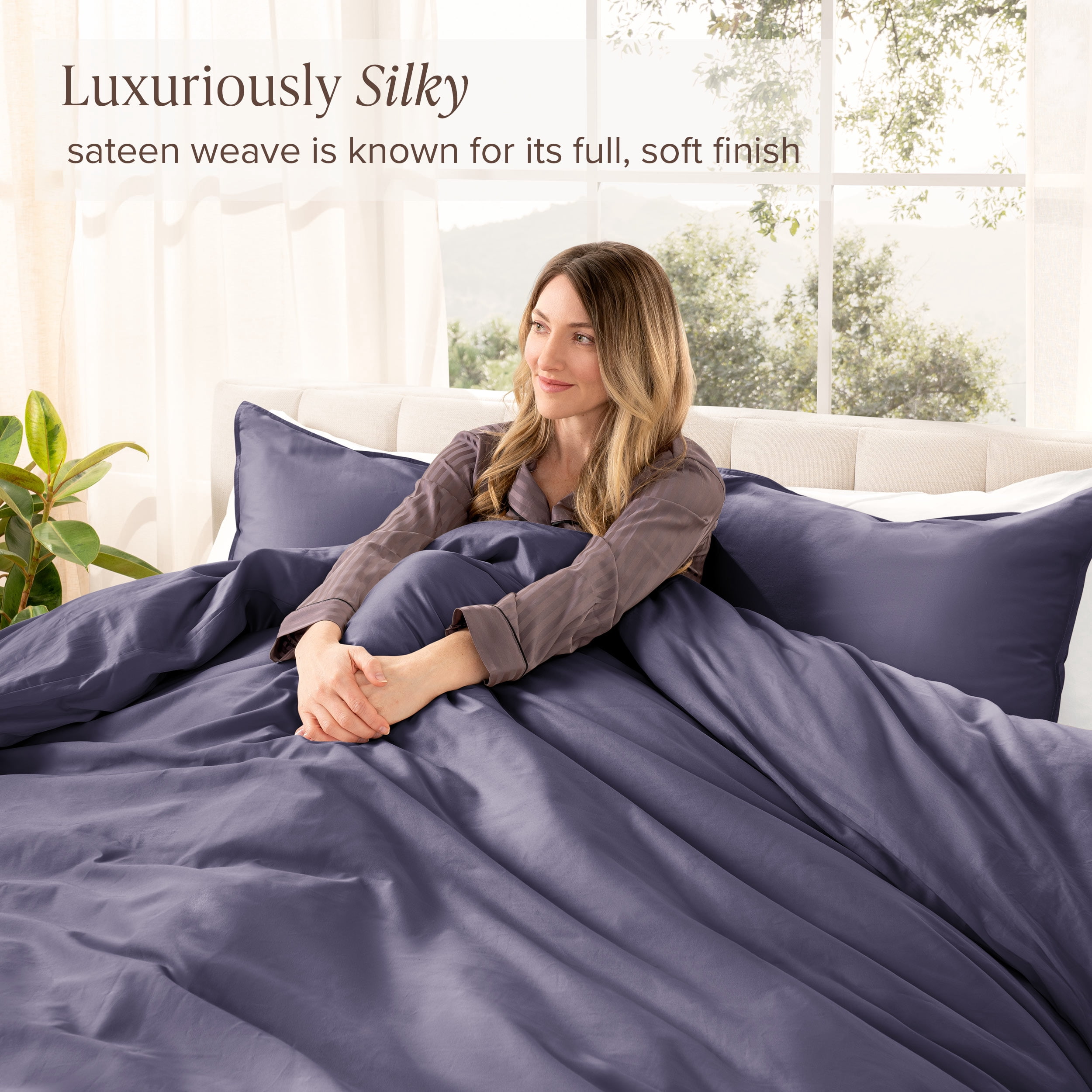 Bare Home Organic Cotton Duvet Cover Set - 400 Thread Count - Sateen Weave - King, Dusty Purple, 3-Pieces