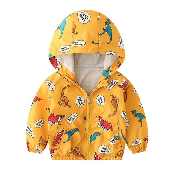 EnJoCho Little Boys Girls Jacket Toddler Kids Baby Girls Boys Cartoon Dinosaur Jacket Zipper Hooded Windproof Coat Windbreaker Outwear Kids Trendy Clothing Outfit 4-5 Years