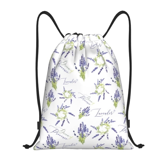 Drawstring Backpack - Lavender Flowers Round Splash Proof Small Drawstring Gym Bag for Women Men, Cinch Sports String Bag Backpack for Travel Swimming Beach