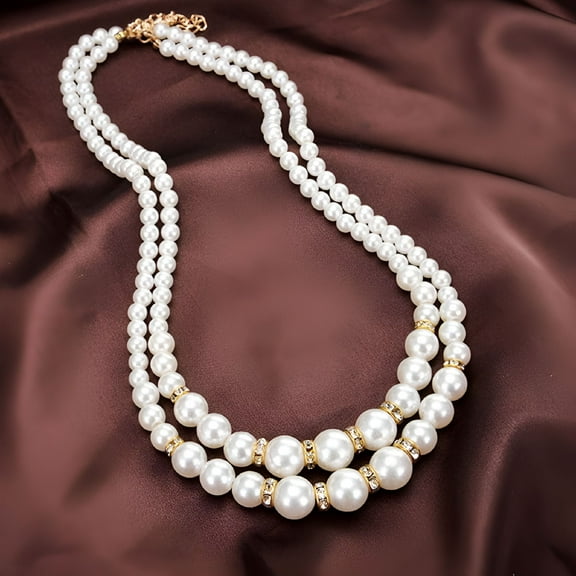 DESIGNICE Women Retro Faux Pearl Necklace Lady Luxury Dual Layer Jewelry