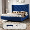 thumbnail image 4 of VanAcc King Bed Frame Upholstered Bed Velvet Low Profile Platform Bed with Raised Wingback Headboard/No Box Spring Needed/Easy Assembly/Navy, 4 of 7