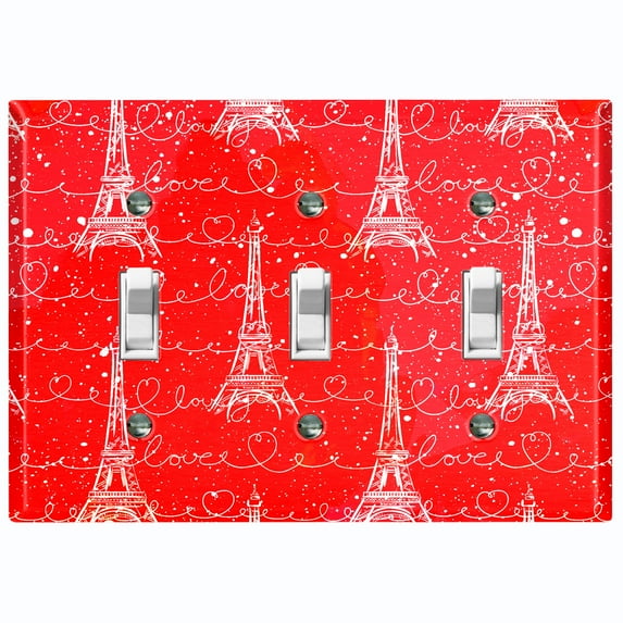 Metal Light Switch Plate Cover Romantic Paris Eiffel Tower Red Letter PRS003