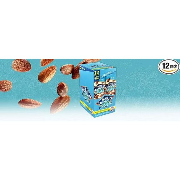 Blue Diamond Almonds, Low Sodium, Lightly Salted Flavored Snack Nuts, Single Serve Bags (1.5 Oz. Tubes, Pack of 12)