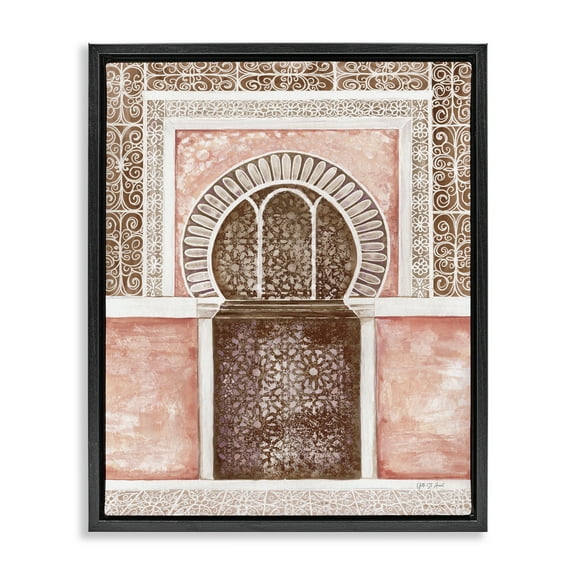 Stupell Industries Moroccan Tiled Alcove Buildings & Architecture Painting Black Floater Framed Canvas Art Print Wall Art, 17 x 21