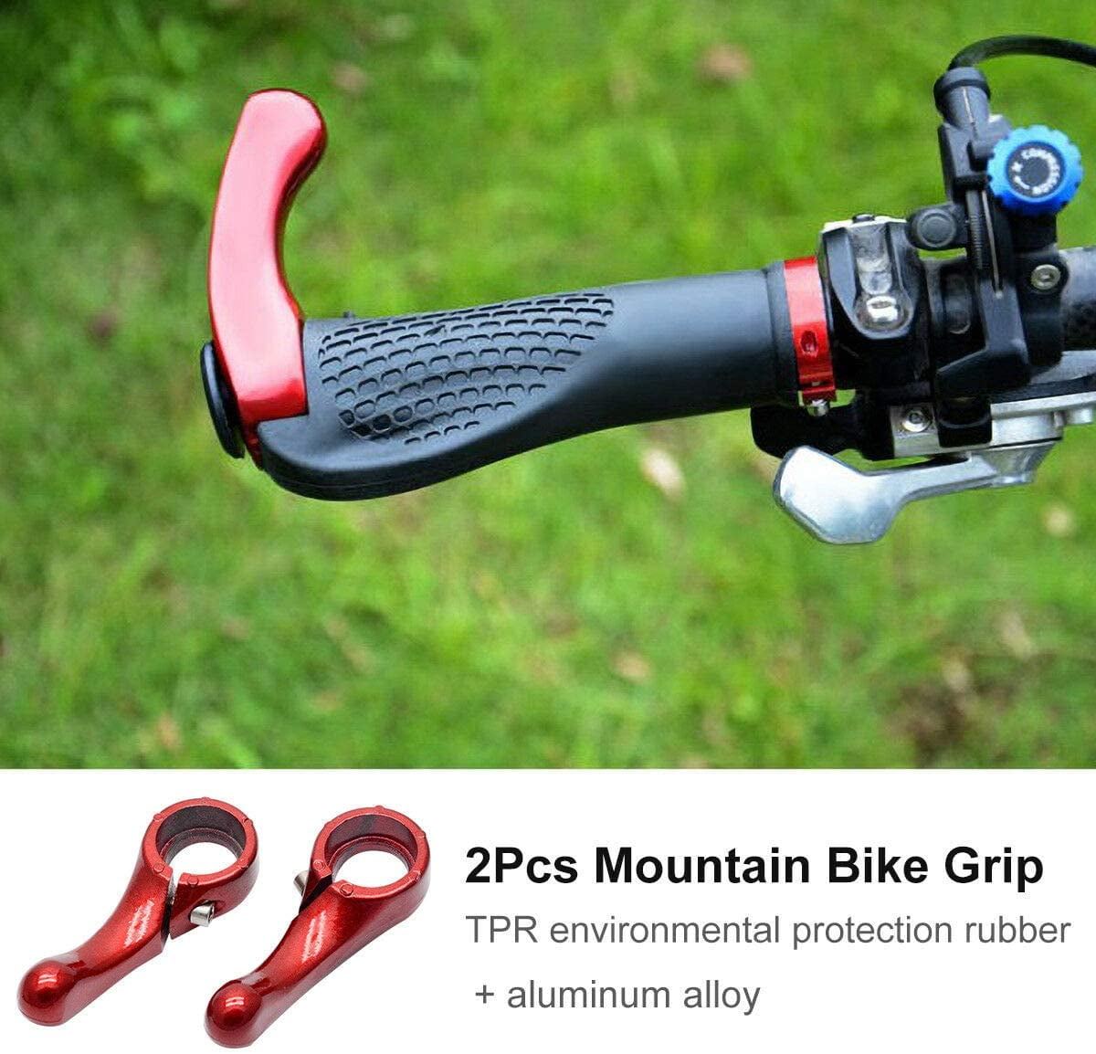 1Pair Ergonomic Design Rubber Mountain Bike Handlebar Grips W/ Bar Ends Rubber 
