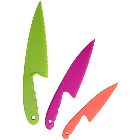 Set of plastic kitchen knives for children, children safe nylon chef's knife for cutting bread, salads