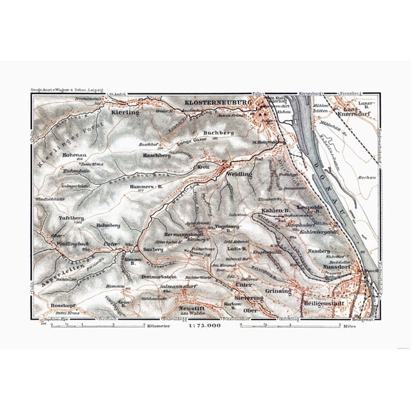 Historic Map - Klosterneuburg Region Austria - Baedeker 1910 - 32.69 x 23 - Vintage Wall Art