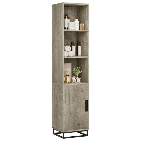 Litake Tall Bathroom Cabinet, 70 in Narrow Storage Cabinet with Door and Adjustable Shelf, Open Storage Freestanding for Laundry Room, Kitchen, Living Room, Small Space, Grey