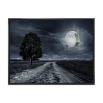 Designart 'A Full Moon Over Paved Road' Nautical & Coastal Framed Canvas Wall Art Print