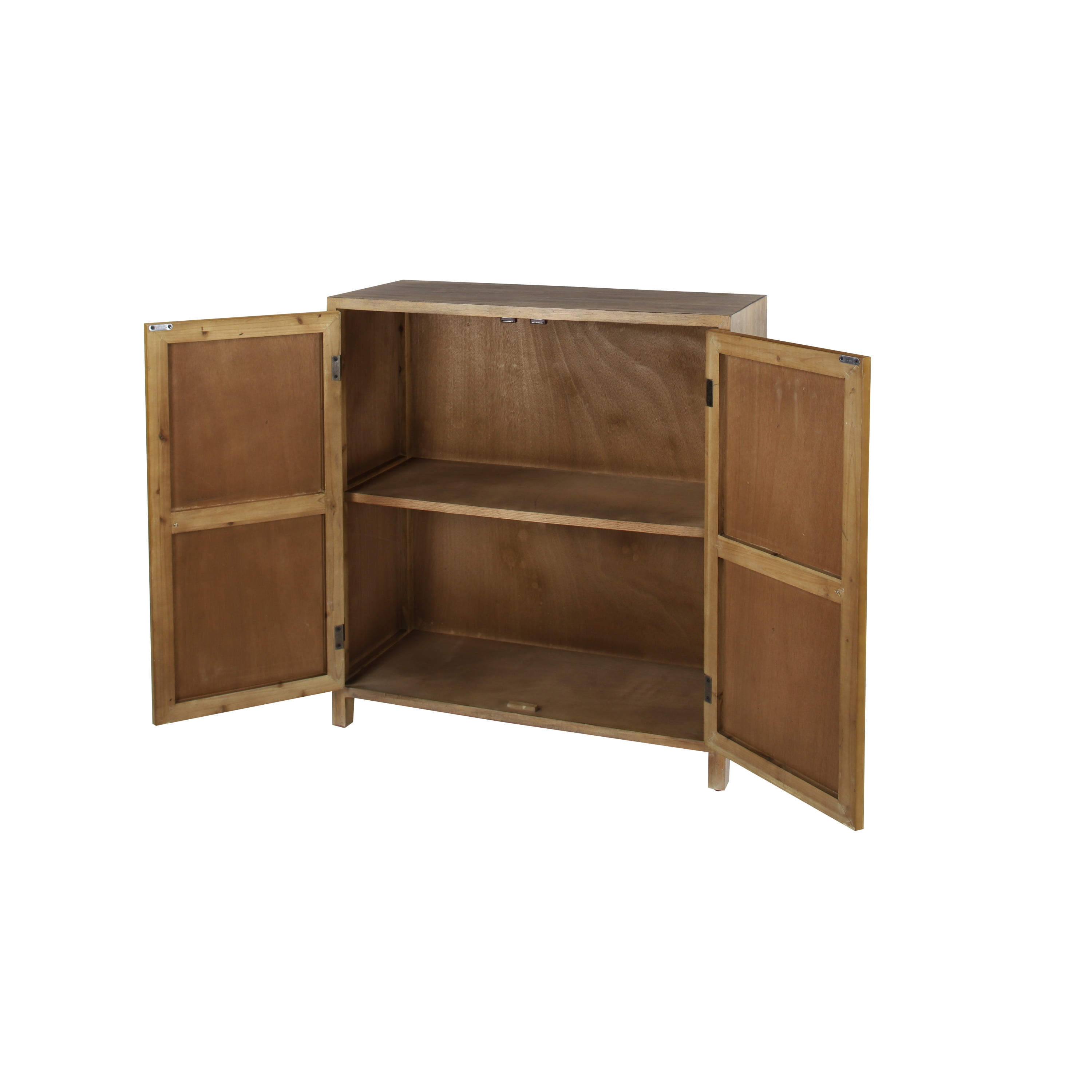 DecMode 32" x 36" Brown Wood Intricately Carved 1 Shelf and 2 Doors Floral Cabinet, 1-Piece