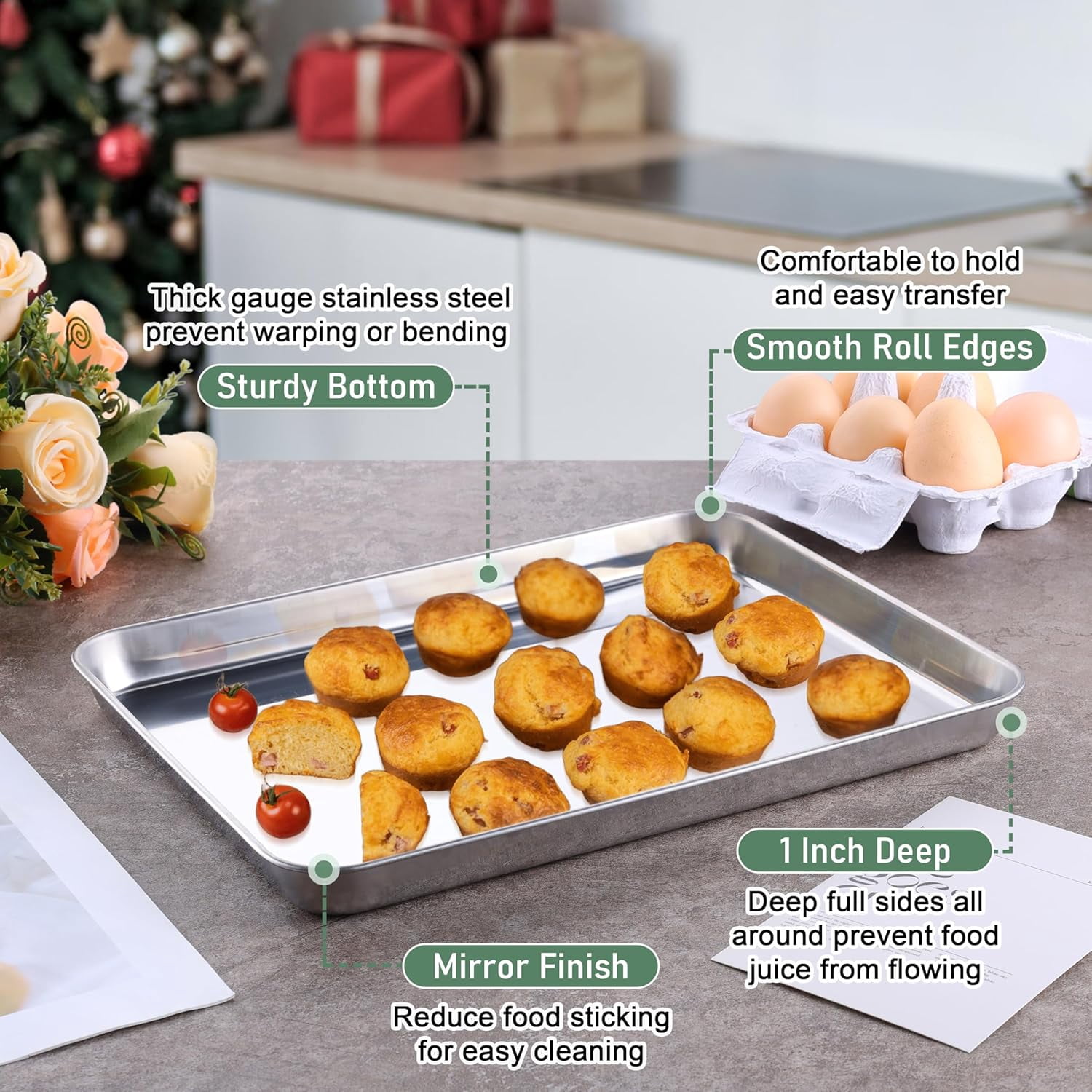 Baking Sheet with Wire Rack Set (1 Pan+1 Rack), 12" x 10" Stainless Steel Quarter Sheet Pan with Grid Cooling Rack for Toaster Oven Roasting, Metal Bacon Cookie Trays Nonstick Jelly Roll Pan