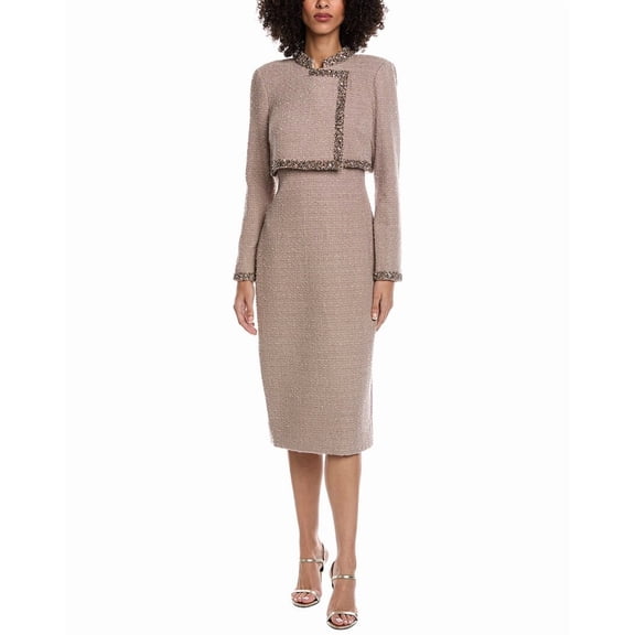 Badgley Mischka womens  Tweed Sheath Dress, 8, Tan