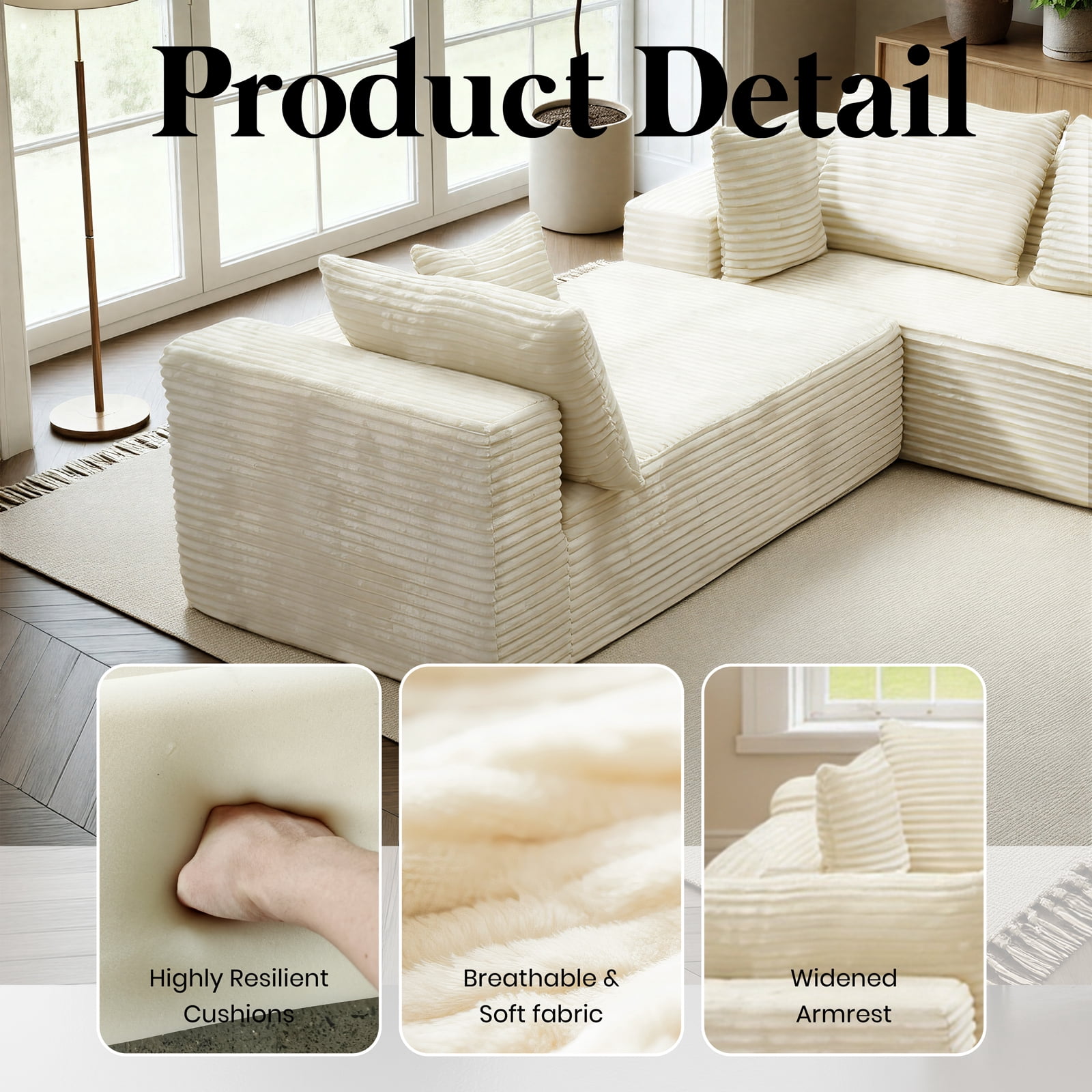 Kelyda 139'' U Shaped Sectional Couches, Modern Modular Boneless 8 Seater Large Foam Cloud Sofa Beige
