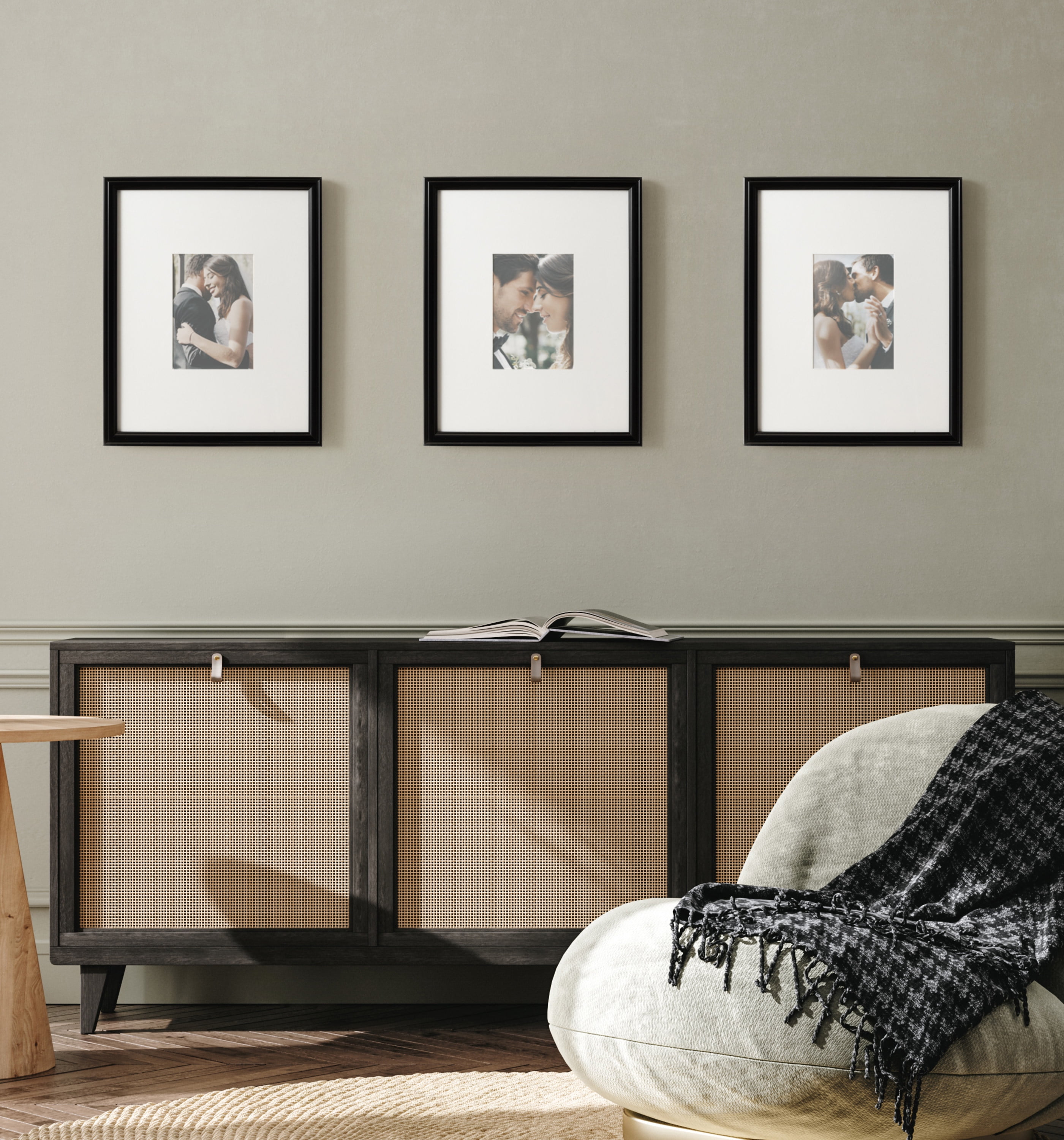 Kate and Laurel Adlynn Rectangle Picture Frame Set of 3, 11 x 14 matted to 5 x 7, Black, Modern Three-Piece Frame Set for Gallery Wall Frame Set in Living Room Wall Decor
