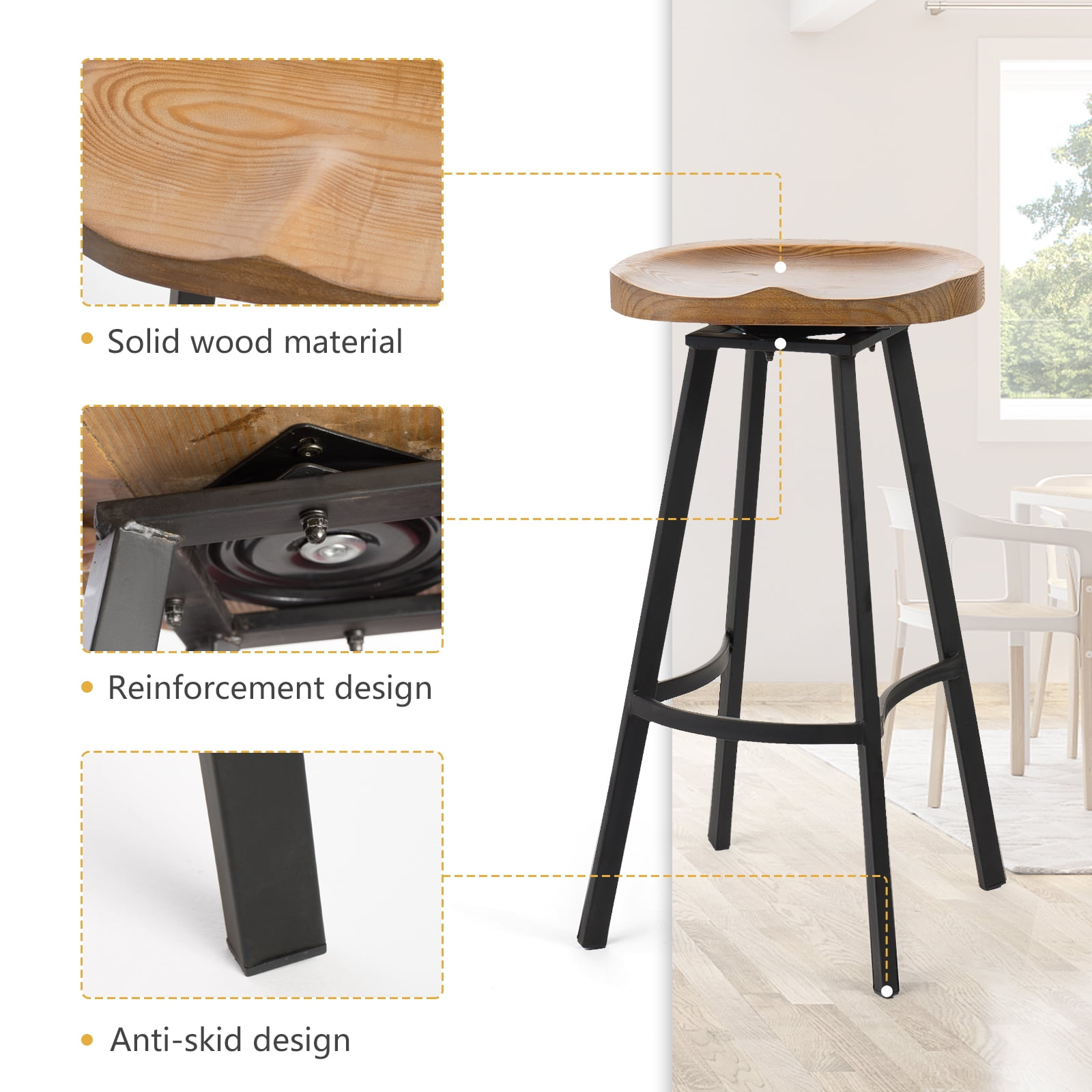 Kadyn Pinewood Swivel Barstools, Mid-Century Modern Bar Stools for Bar, Indoor Counter Height Stools, 2-Pcs Set, Antique Kadyn Pinewood Swivel Barstools, Mid-Century Modern Bar Stools for Bar, Indoor Counter Height Stools, 2-Pcs Set, Antique