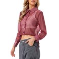 thumbnail image 4 of INSPIRE CHIC Women's Button-Front Point Collar Mesh Sheer Long Sleeve Shirt Tops L Burgundy, 4 of 6