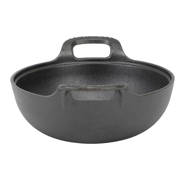 Cast Iron Wok Pan with 2 Handle and Wooden Lid, Uncoated Flat Bottom Wok, Chinese Wok Stir Fry Pan Chinese Pan Mini Wok for Induction, Electric, Gas Stoves, Practical Gift