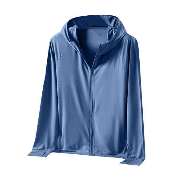 Brnmxoke Spf Hoodies for Women Plus Size Summer UPF 50+ Sun Protection Jackets Full Zip Thin Cooling Athletic Outdoor UV Shirt with Pocket Sky Blue,M