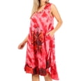 thumbnail image 3 of Sakkas Butterfly Tie Dye Tank Sheath Caftan Mid Length Dress - Red - One Size, 3 of 6