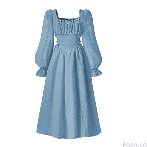 Fozruso Dress for Girls French Square Neck Girls Party Dress With Puff Sleeves Elegant Waist Defining Flared Gown For Autumn Fall Season Formal Occasions And Special Events Sizes 8-9 years