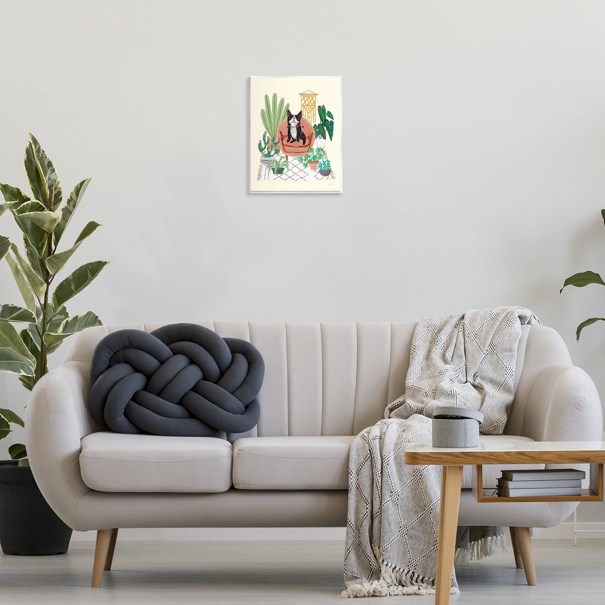Stupell Industries Dog on Sofa with Plants Animals & Insects Painting Unframed Art Print Wall Art, 11 x 14