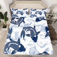 thumbnail image 2 of Manfei Navy Japanese Fish Full Size Sheets, Tokyo Ocean Waves Bed Sheets, Vintage Stripes Abstract Sheet Sets, Breathable Home Decor, 4-Piece, 2 of 7