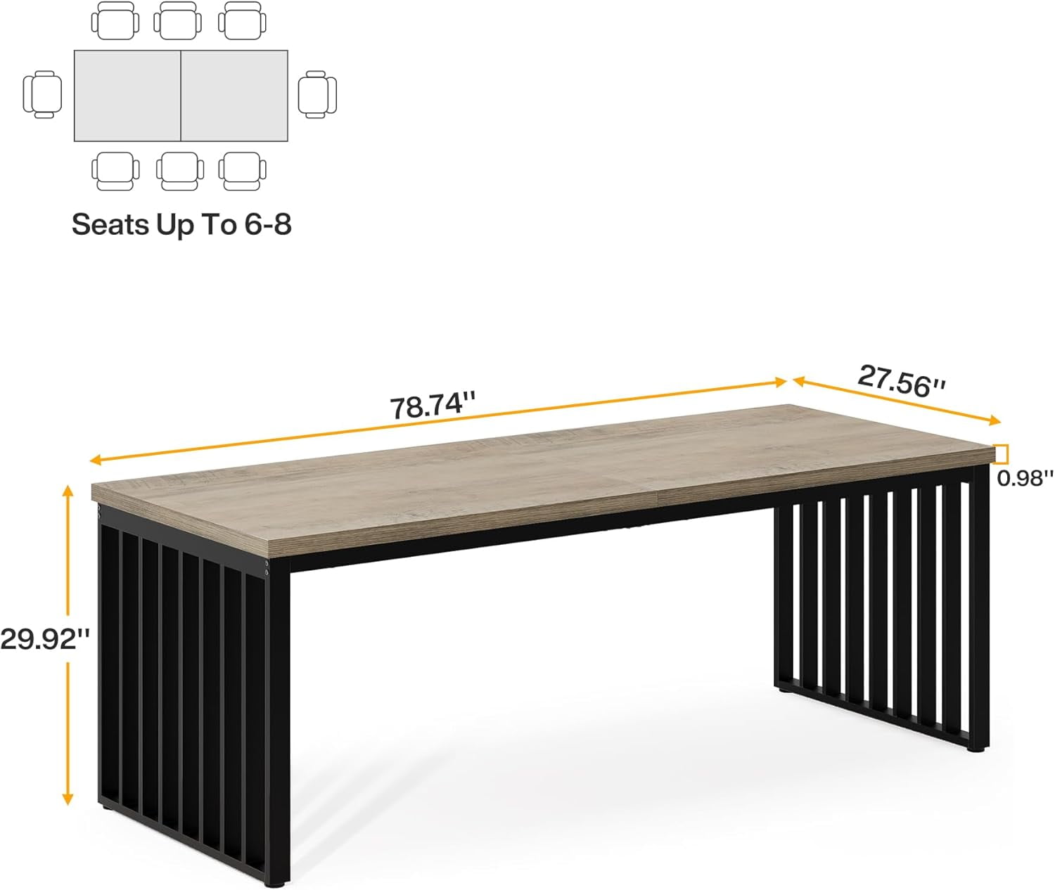 Tribesigns 78.74" Extra Long Computer Desk 2 Person Desk, Double Long Desk with Heavy Duty Metal Frame for Home Office, Gray & Black