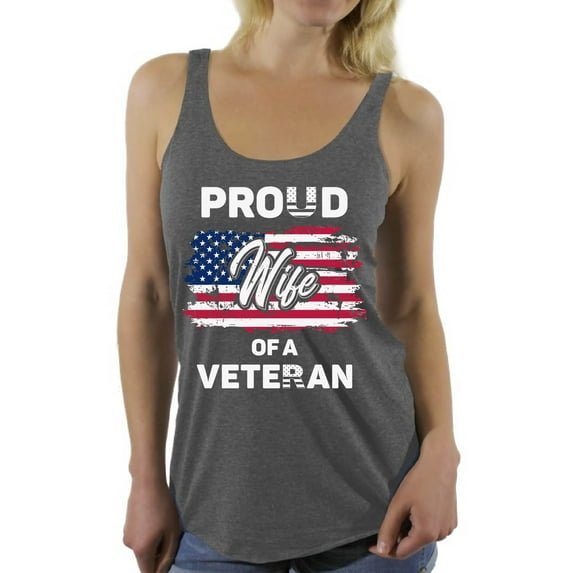 Awkward Styles Proud Wife of a Veteran Women Racerback Tank Top American Flag 4th of July Wife Shirt Superhero USA Veteran Racerback Tank for Wife Free to Be Me Proud Wife Racerback Top
