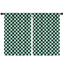 Blackout Kids Curtains,Black and Mint Green Checkerboard Pattern Childrens Insulated Curtains Set Of 2,Bedroom Essentials,Toddler Room Decor 42"x63"