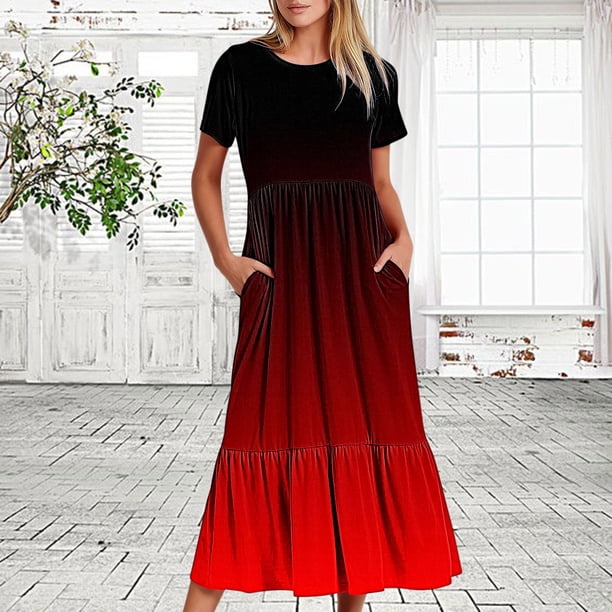 casual red dress floor length short sleeve deals under $50 Amazon.com: MSLG Fit and Flare Dress for Women 2026 Summer Ruffle Short  Sleeves Cocktail Wedding Guest V-Back Business Casual Dresses with Pockets  842 S Black : Clothing, Shoes & Jewelry