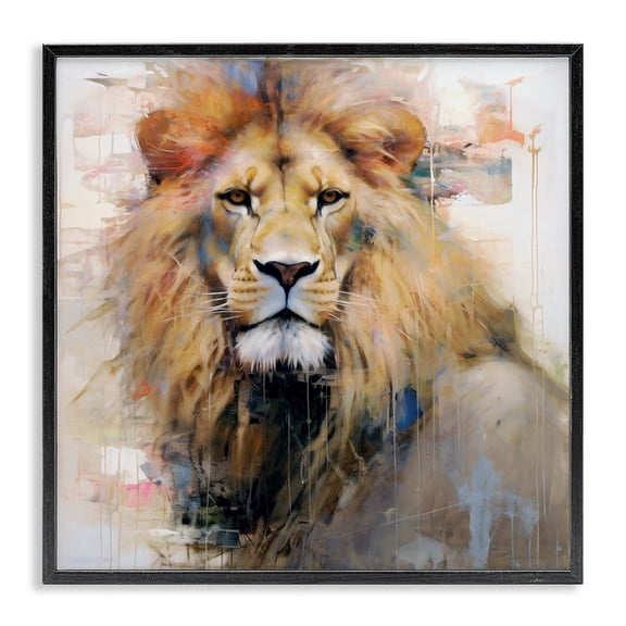 Stupell Industries Contemporary Modern Lion Portrait Black Framed Giclee Art, 17 x 17, by Ray Powers