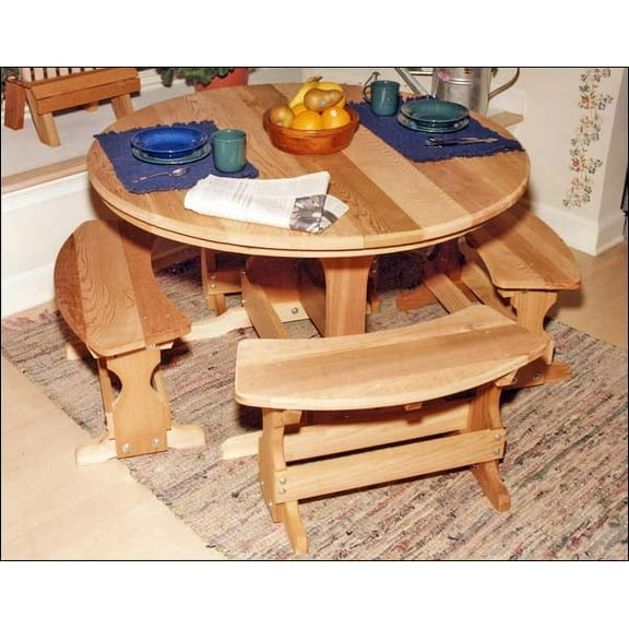 57" Red Cedar Round Trestle Picnic Table with 4-40" Benches